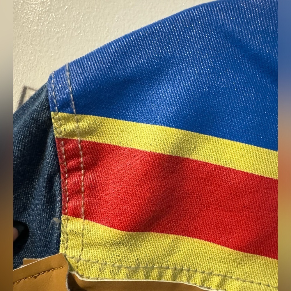 Thunderbird Native Print Jean Jacket Fringe Colorful Eagle Western Boho Indie - Picture 13 of 14